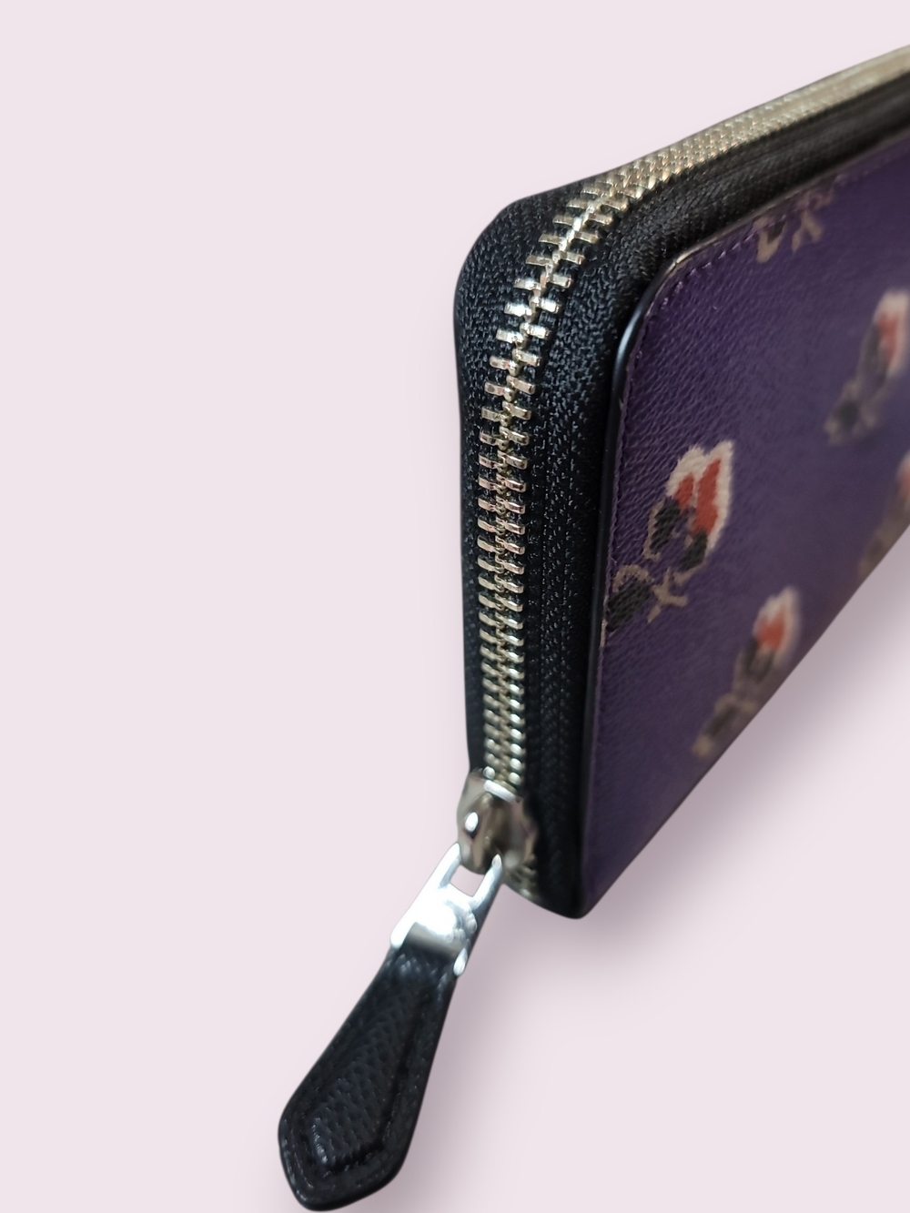 Coach Bramble Rose Flower Slim Accordion Zip Around Wallet Purple Black - Picture 4 of 6